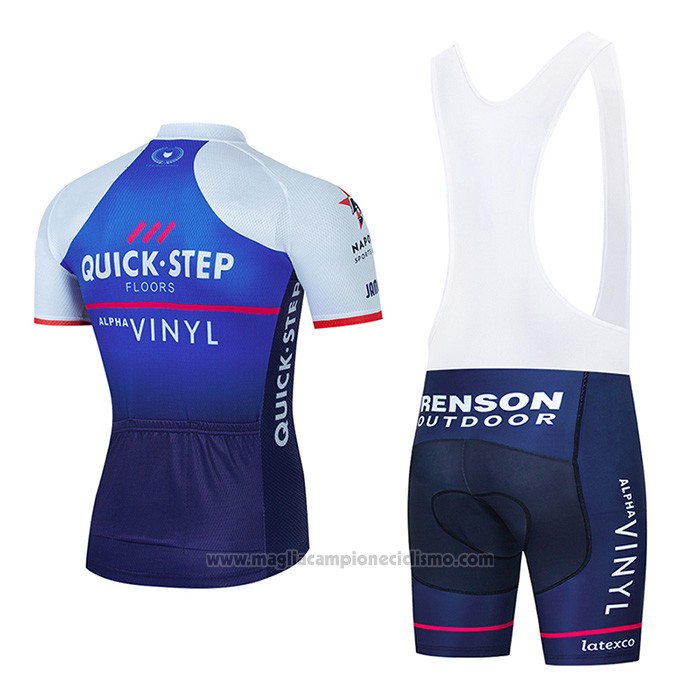 2022 Abbigliamento Ciclismo Quick Step Alpha Vinyl Blu Bianco Manica Corta e Salopette